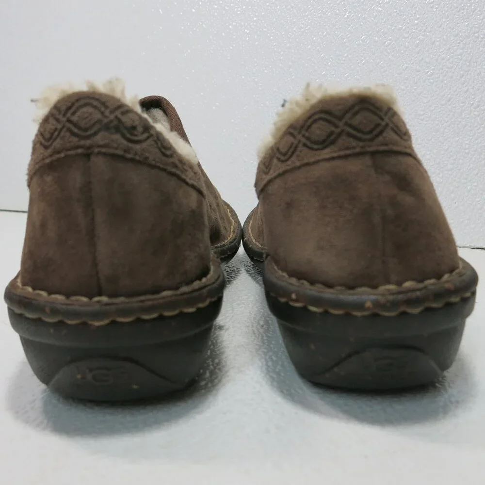 UGG Australia Bettey Suede Leather Sheepskin Lining Clogs Slide On Brown Sz 7
